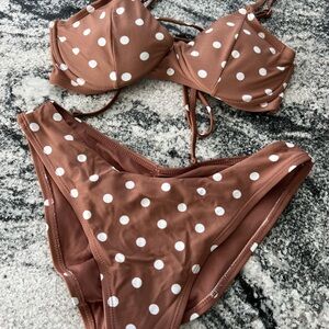 Polka Dot Bikini Set - Brown